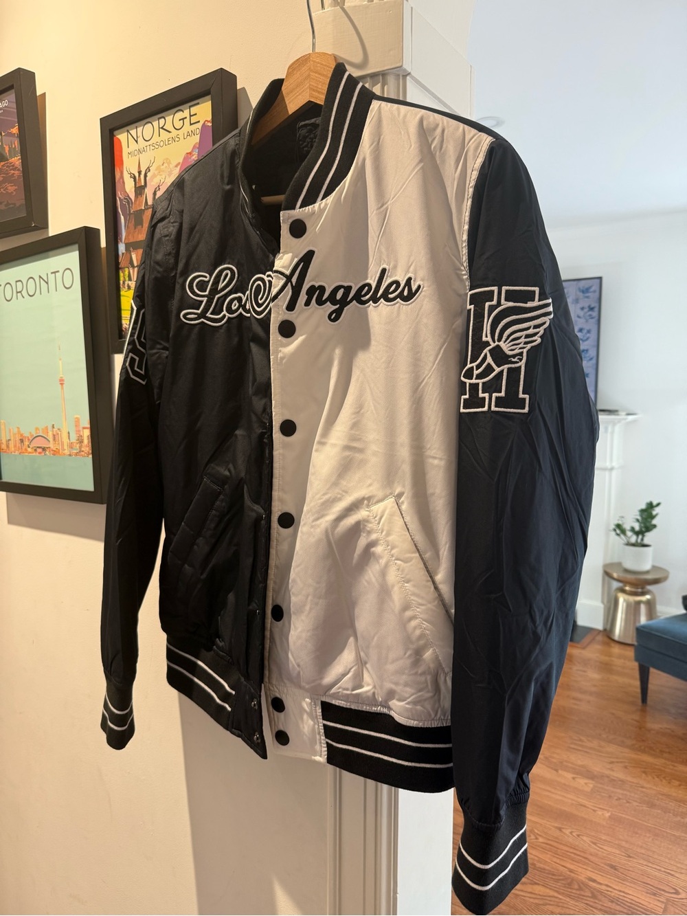 Holister Los Angeles Black & White Varsity Jacket with Sherpa Fleece Lining